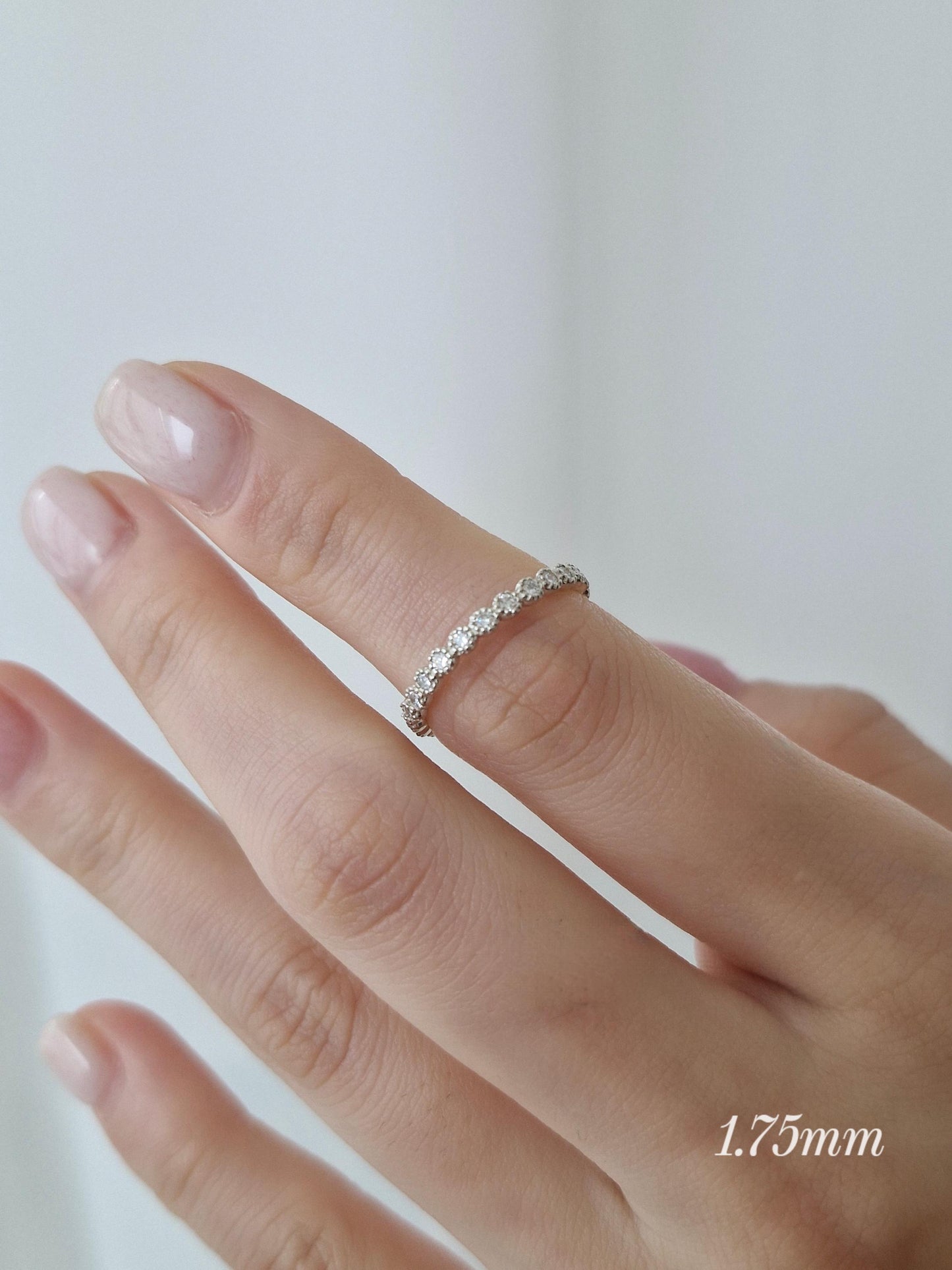 Lab diamond pave ring. Micro lab diamond full eternity ring. Diamond sterling silver ring.