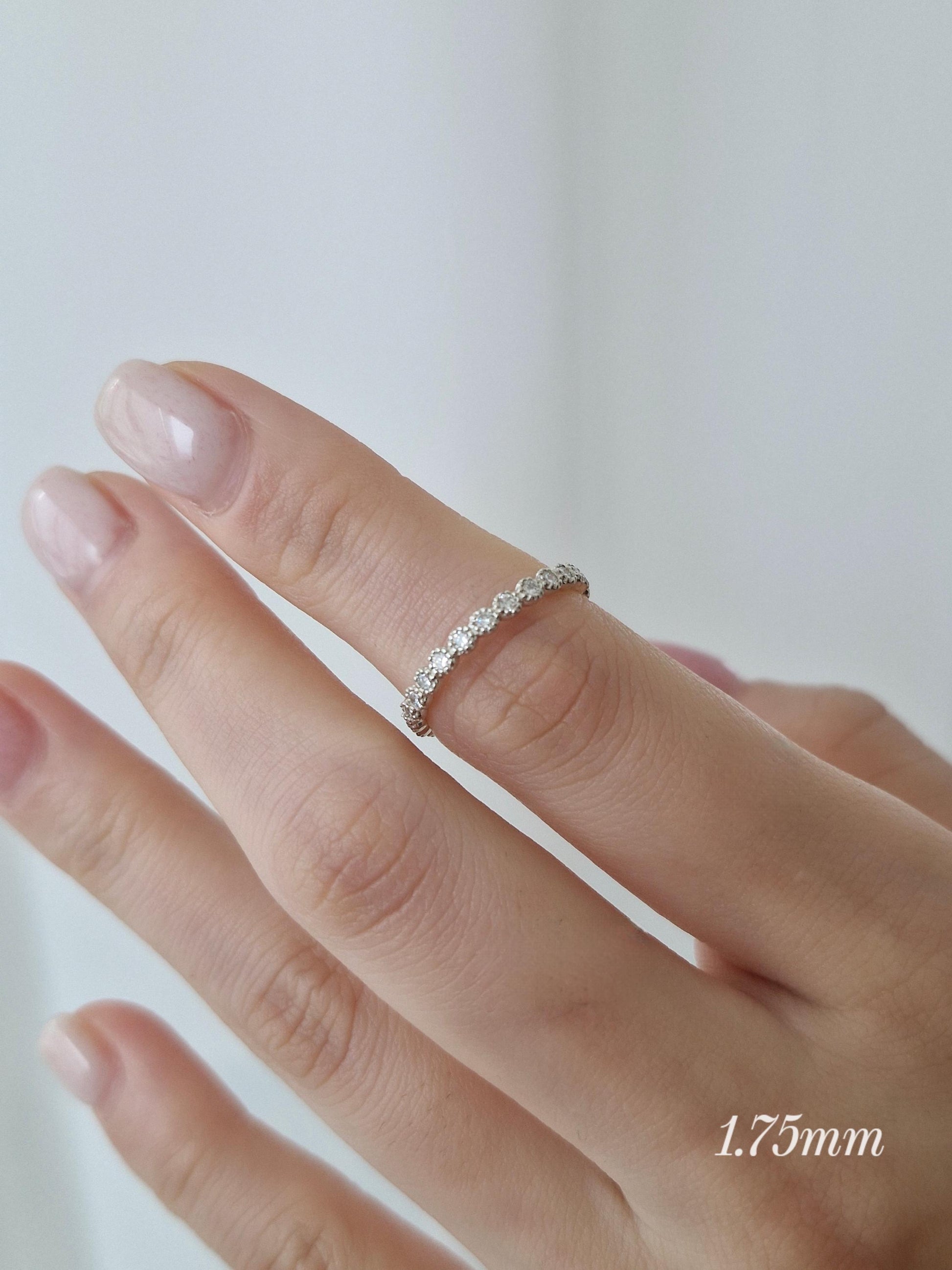 Lab diamond pave ring. Micro lab diamond full eternity ring. Diamond sterling silver ring.
