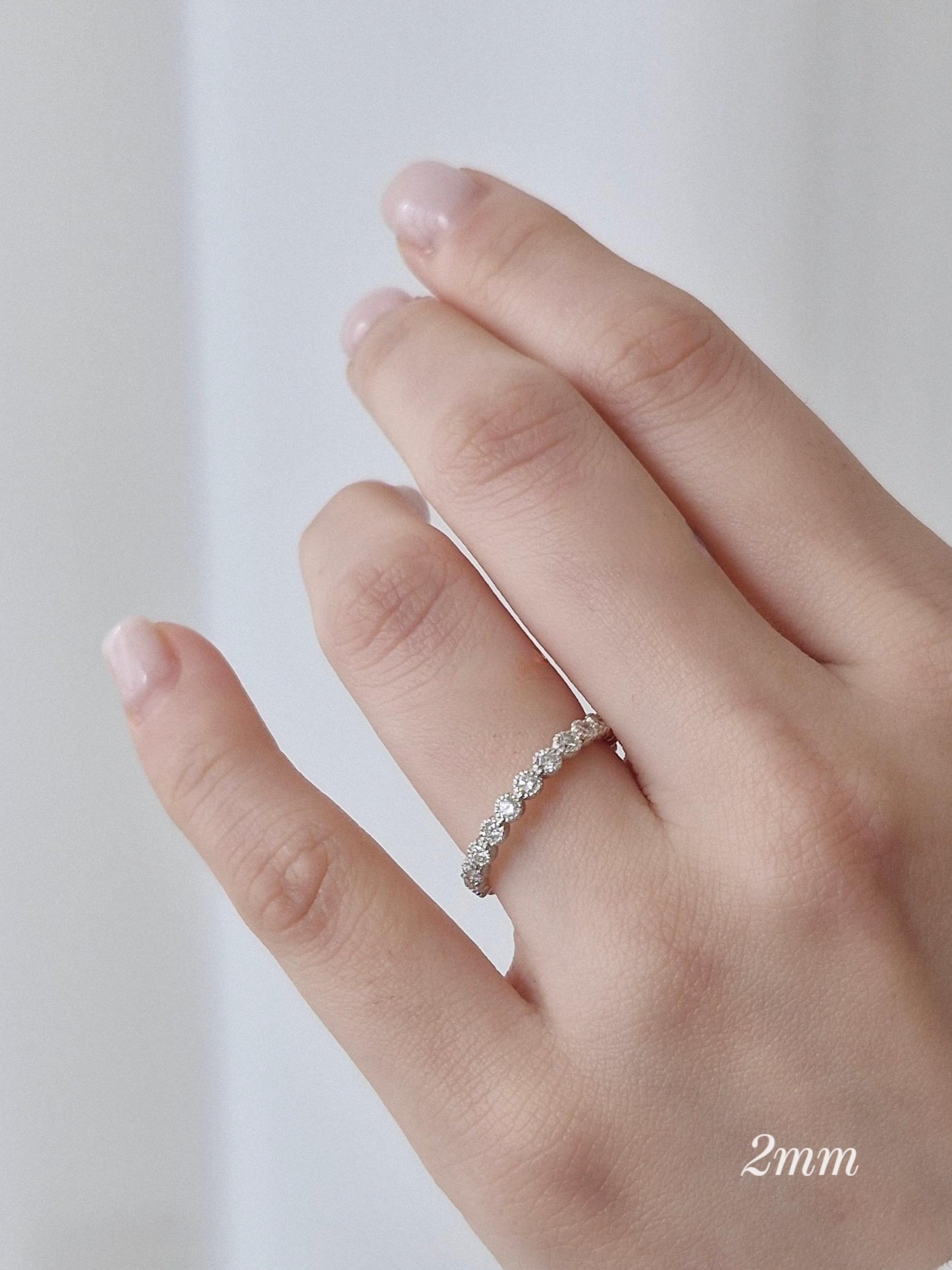 Lab diamond pave ring. Micro lab diamond full eternity ring. Diamond sterling silver ring.