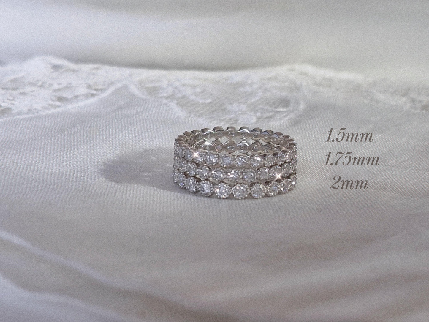 Lab diamond pave ring. Micro lab diamond full eternity ring. Diamond sterling silver ring.