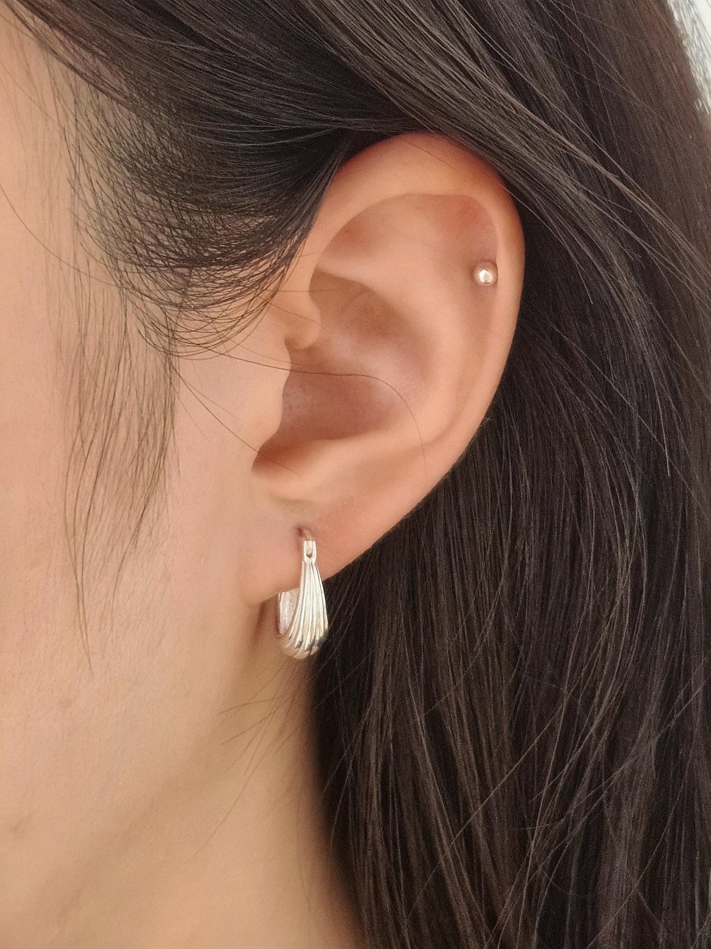 Layered hinged teardrop Hoop Earrings Sterling Silver, Minimalist Everyday Jewelry. fernch hook hoop.