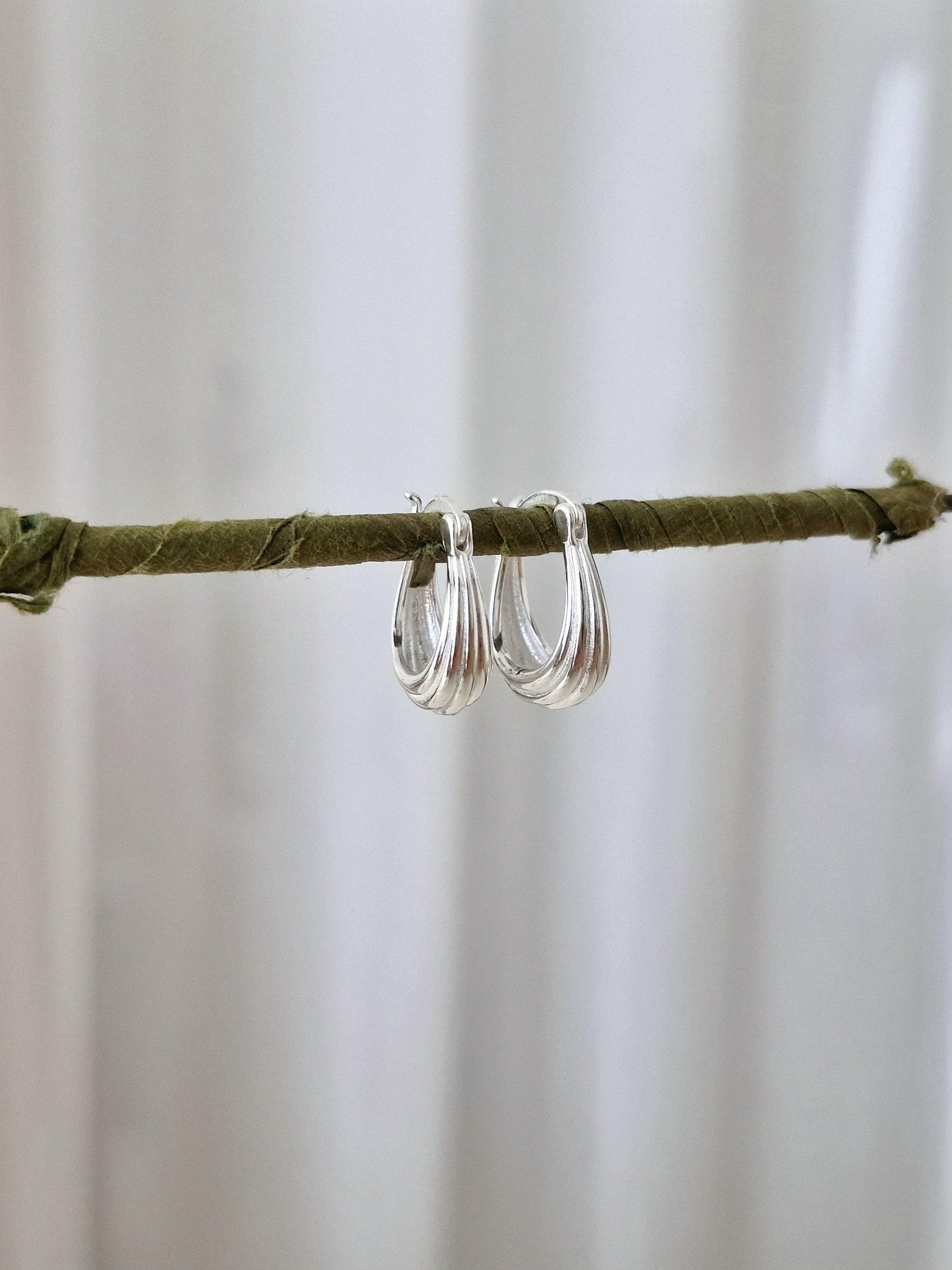Layered hinged teardrop Hoop Earrings Sterling Silver, Minimalist Everyday Jewelry. fernch hook hoop.