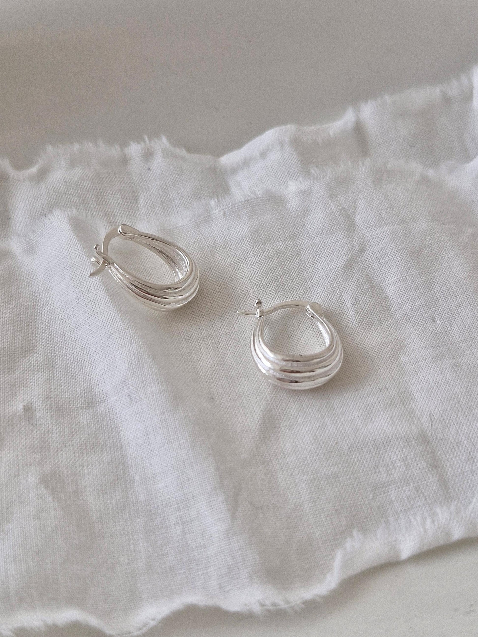Layered hinged teardrop Hoop Earrings Sterling Silver, Minimalist Everyday Jewelry. fernch hook hoop.