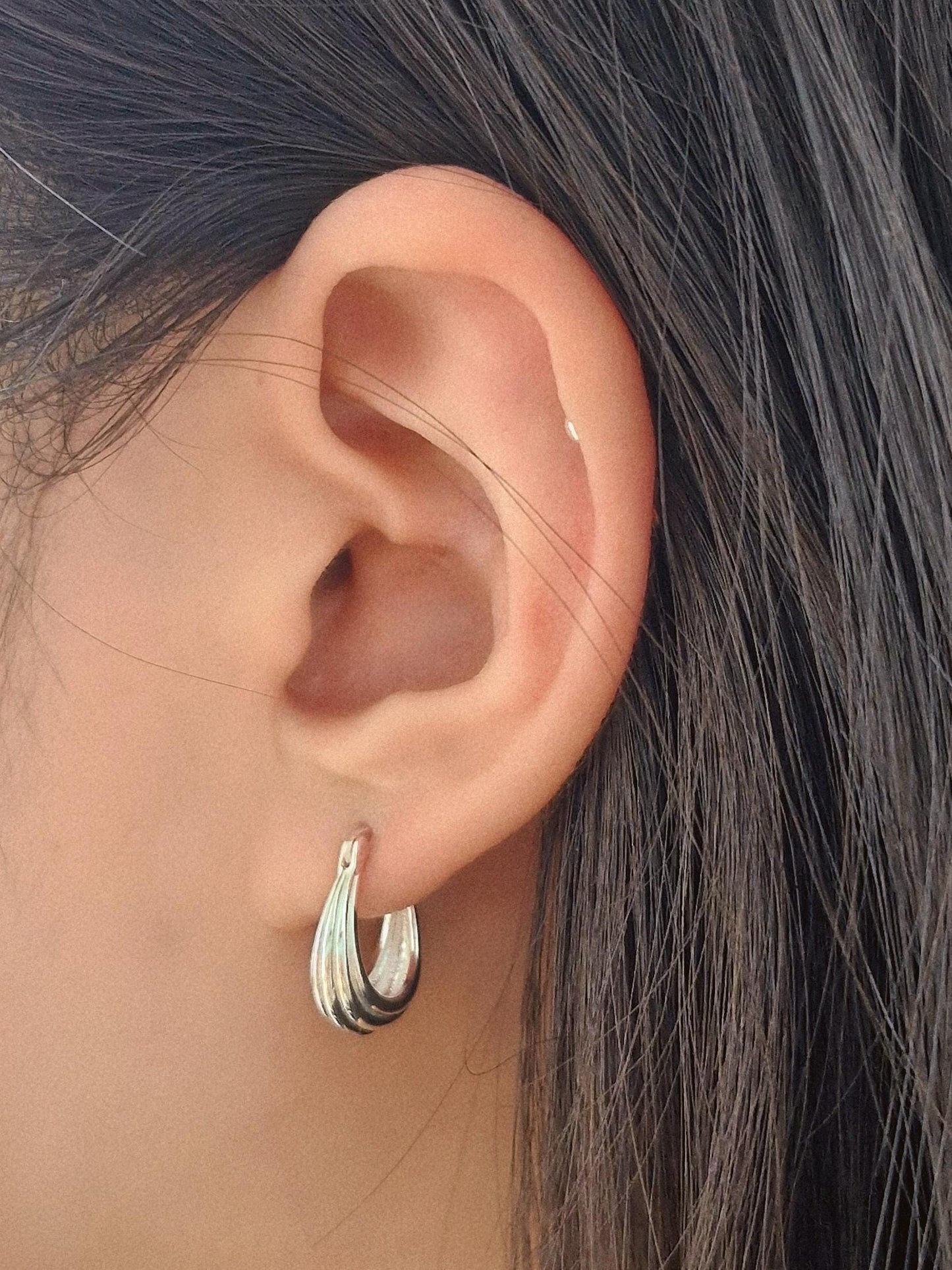Layered hinged teardrop Hoop Earrings Sterling Silver, Minimalist Everyday Jewelry. fernch hook hoop.