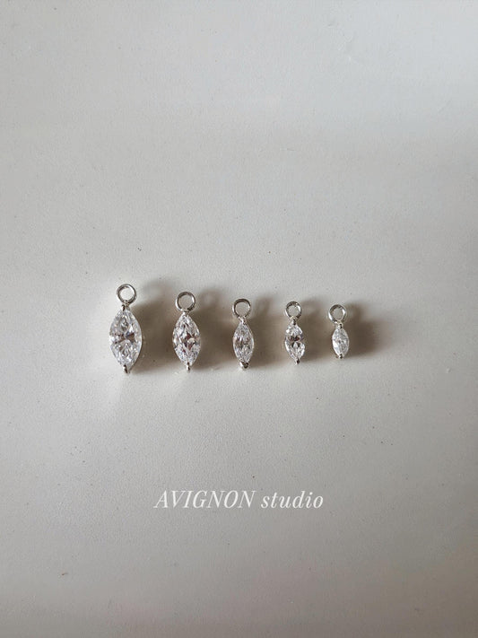 Marquise cut Moissanite Lab diamond Sterling silver hoop. (Sold as single piece)
