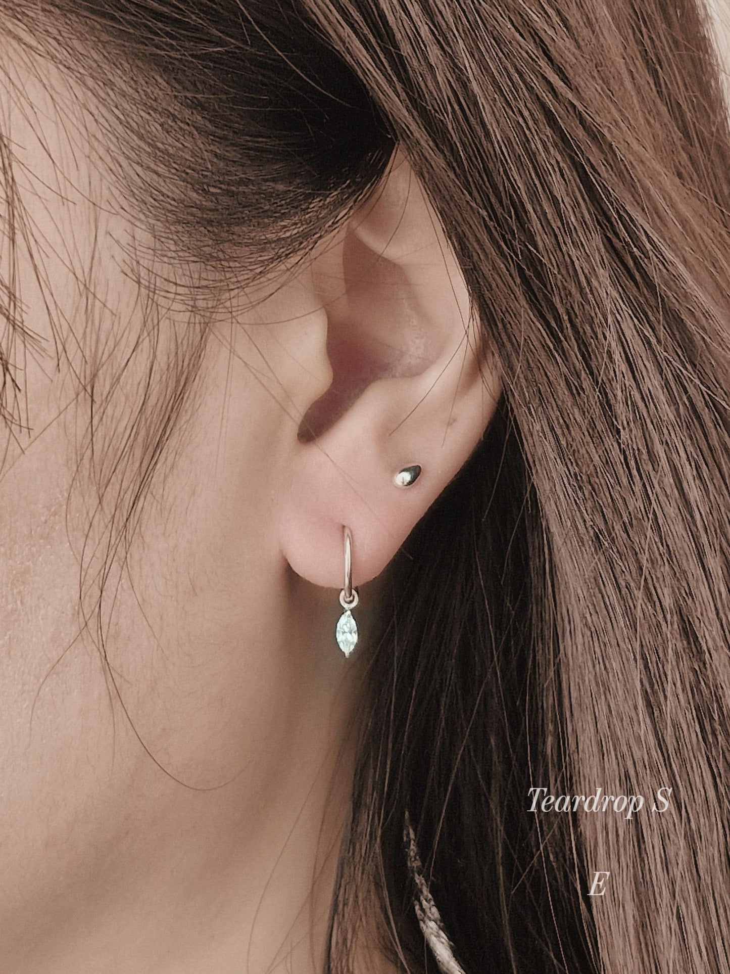 Marquise cut Moissanite Lab diamond Sterling silver hoop. (Sold as single piece)