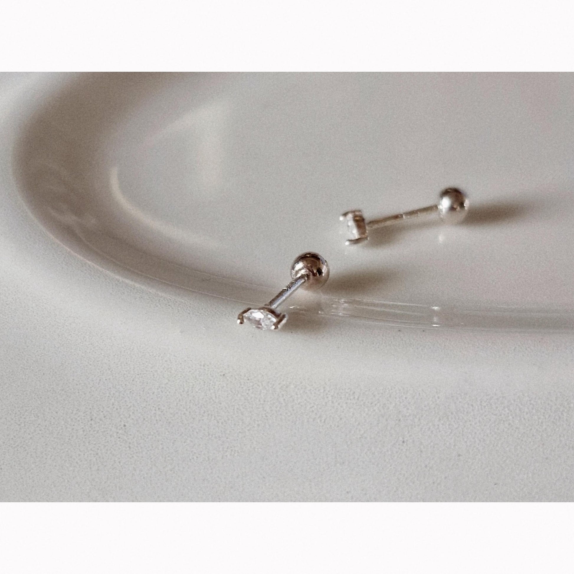 Marquise cz sterling silver piercing. tiny silver piercing.