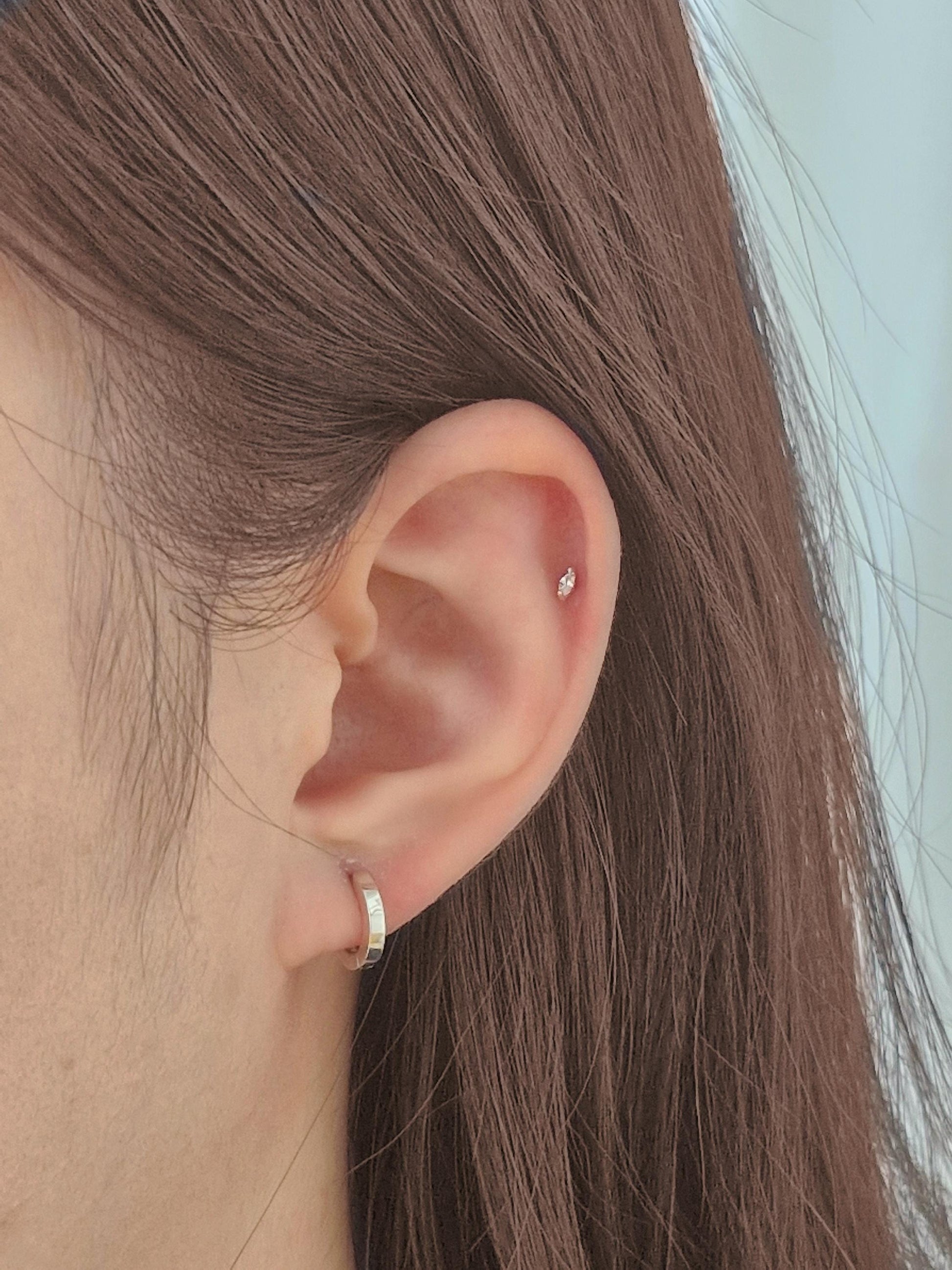Marquise cz sterling silver piercing. tiny silver piercing.