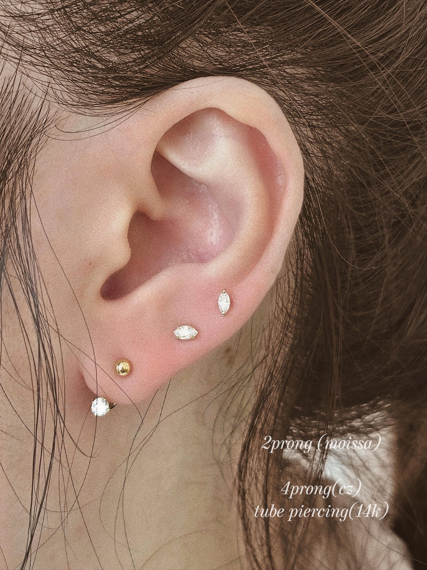 Marquise moissanite cz piercing. Tiny 14k solid gold piercing. Oval 14k piercing.