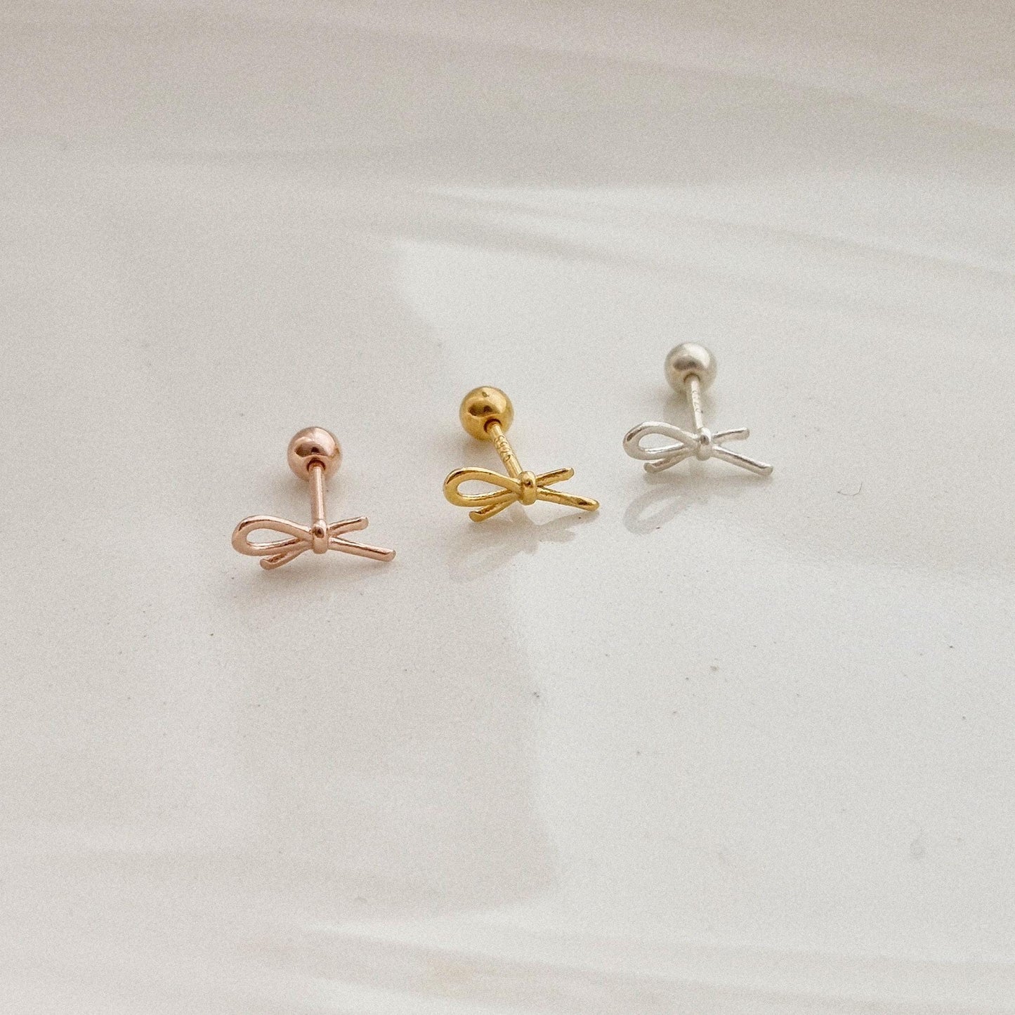 Mini Ribbon knot design Piercing screwball earring. sterling silver 925 screwback earring. barbell. 20G
