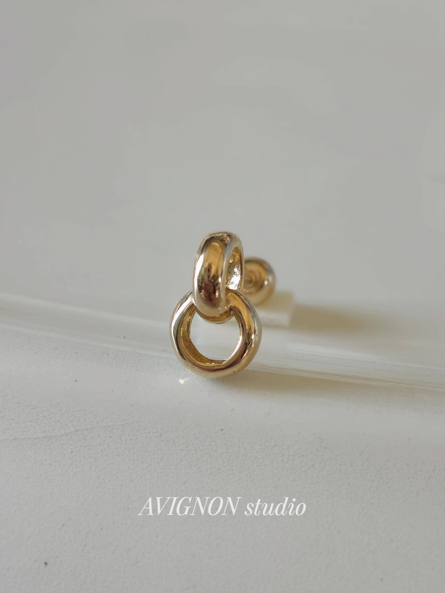 Minimalist Double Hoop 14k solid real Gold Piercing. barbell screw back stud earring. screwball earring. 21G. Price for single.