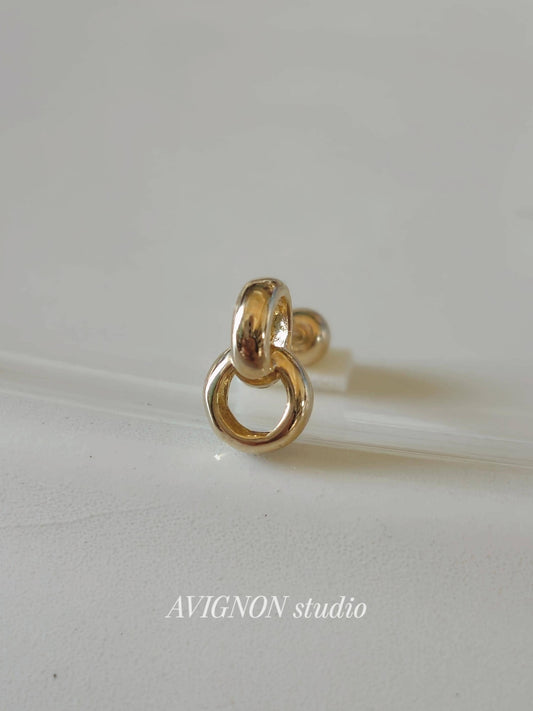 Minimalist Double Hoop 14k solid real Gold Piercing. barbell screw back stud earring. screwball earring. 21G. Price for single.