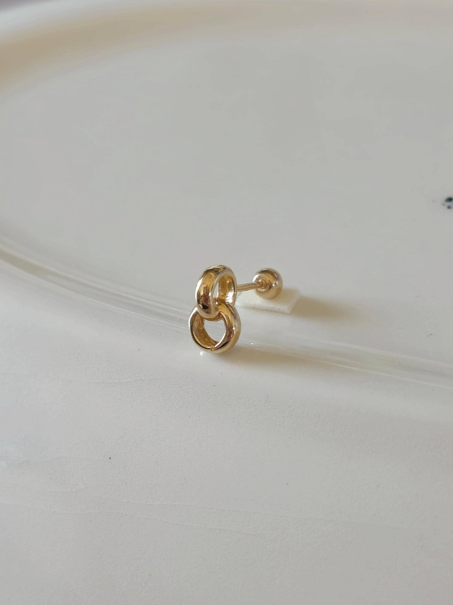 Minimalist Double Hoop 14k solid real Gold Piercing. barbell screw back stud earring. screwball earring. 21G. Price for single.