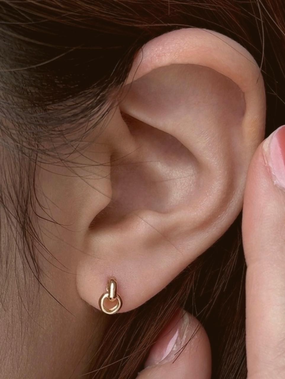 Minimalist Double Hoop 14k solid real Gold Piercing. barbell screw back stud earring. screwball earring. 21G. Price for single.
