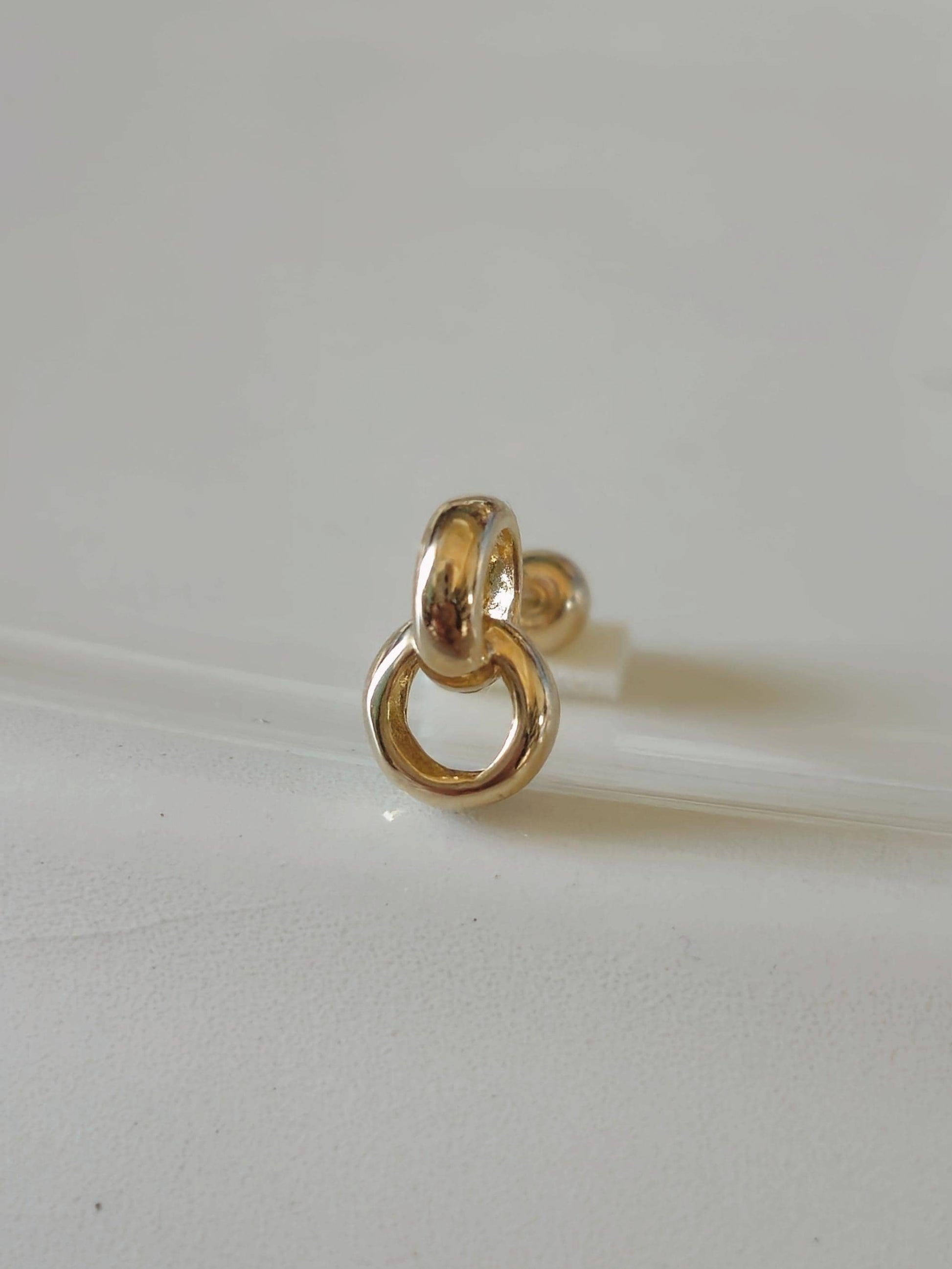 Minimalist Double Hoop 14k solid real Gold Piercing. barbell screw back stud earring. screwball earring. 21G. Price for single.