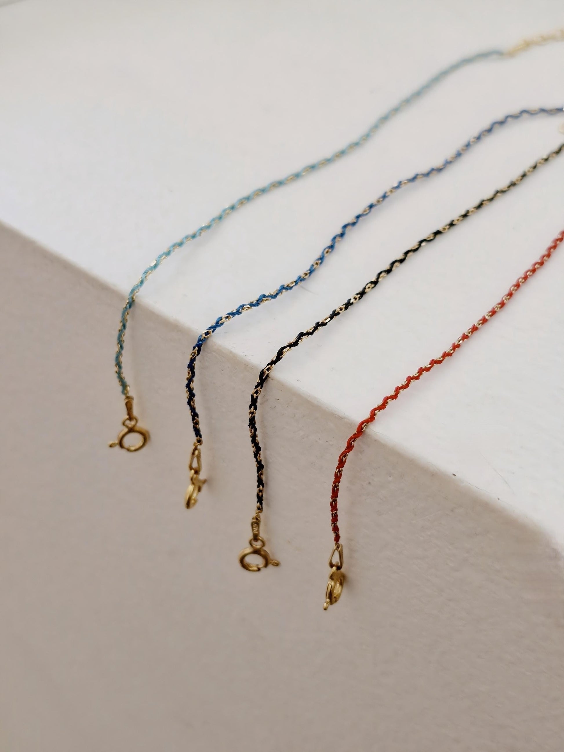 Minimalist Silk Cord Bracelet.925 Sterling Silver.  Red / Black / Blue / Green. stackable multilayer string thread bracelet.