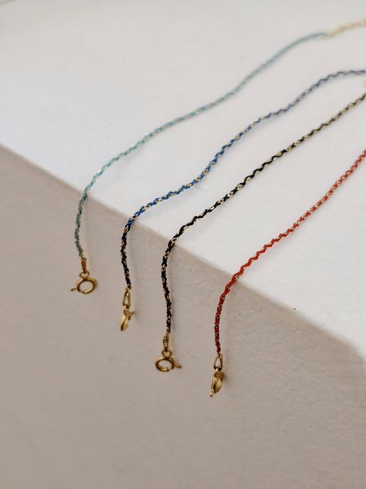Minimalist Silk Cord Bracelet.925 Sterling Silver.  Red / Black / Blue / Green. stackable multilayer string thread bracelet.