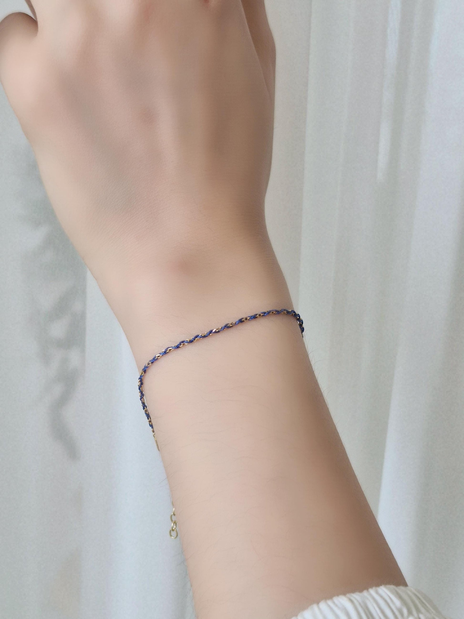 Minimalist Silk Cord Bracelet.925 Sterling Silver.  Red / Black / Blue / Green. stackable multilayer string thread bracelet.