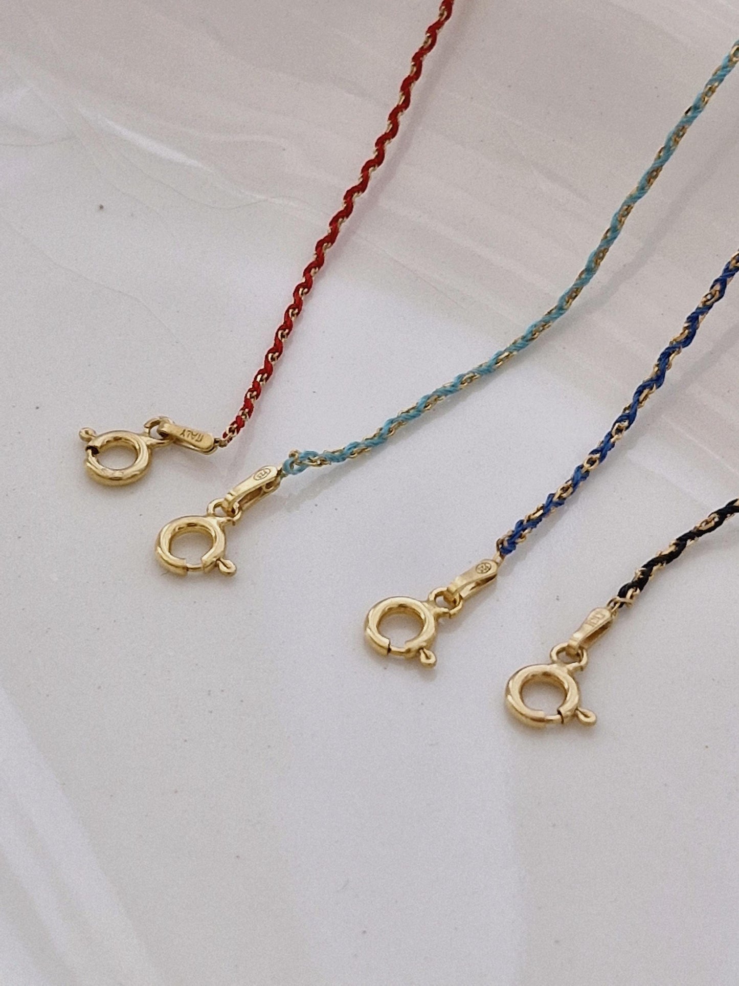 Minimalist Silk Cord Bracelet.925 Sterling Silver.  Red / Black / Blue / Green. stackable multilayer string thread bracelet.