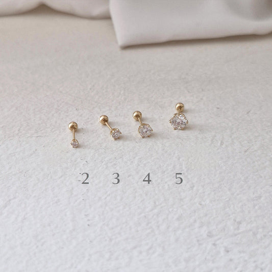 Moissanite Lab Diamond Piercing (14K/18K) certicified.vvs1 grade. 2mm 3mm 4mm 5mm solid gold 14k 18k stud earring. cubic zirconia. 21G