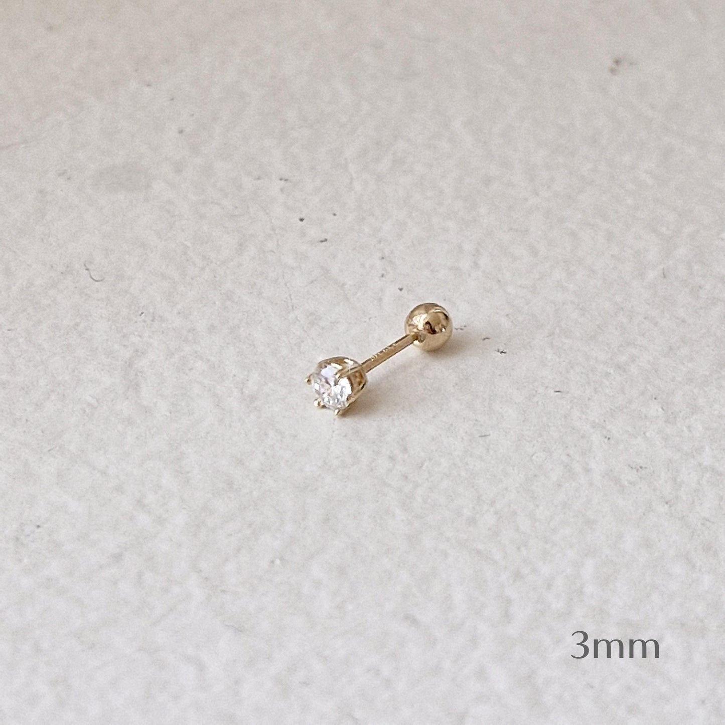 Moissanite Lab Diamond Piercing (14K/18K) certicified.vvs1 grade. 2mm 3mm 4mm 5mm solid gold 14k 18k stud earring. cubic zirconia. 21G