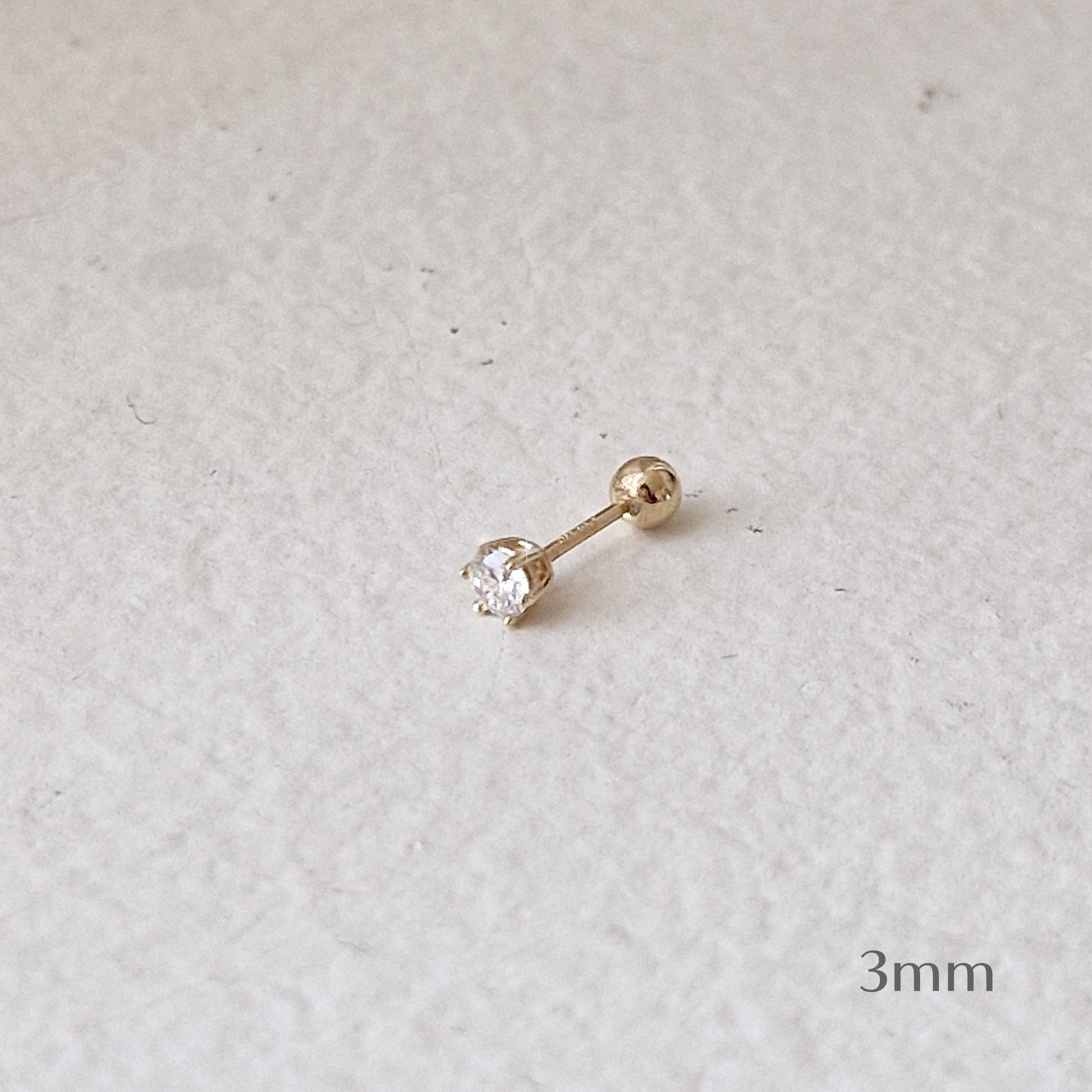 Moissanite Lab Diamond Piercing (14K/18K) certicified.vvs1 grade. 2mm 3mm 4mm 5mm solid gold 14k 18k stud earring. cubic zirconia. 21G