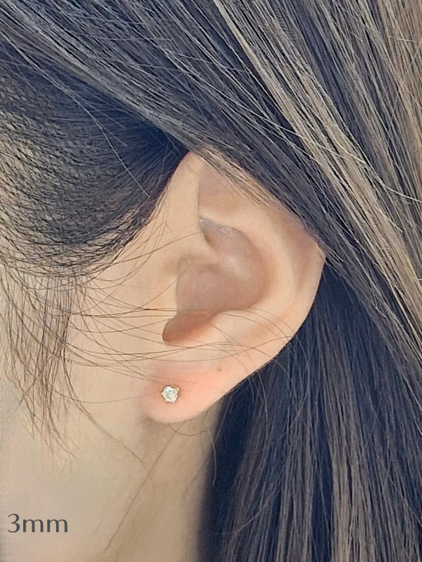 Moissanite Lab Diamond Piercing (14K/18K) certicified.vvs1 grade. 2mm 3mm 4mm 5mm solid gold 14k 18k stud earring. cubic zirconia. 21G