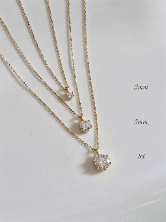Moissanite stone Sterling Silver Necklace. 3mm, 5mm, 1ct stone. Adjustable chain. sterling silver 925 necklace. single cubic simple.