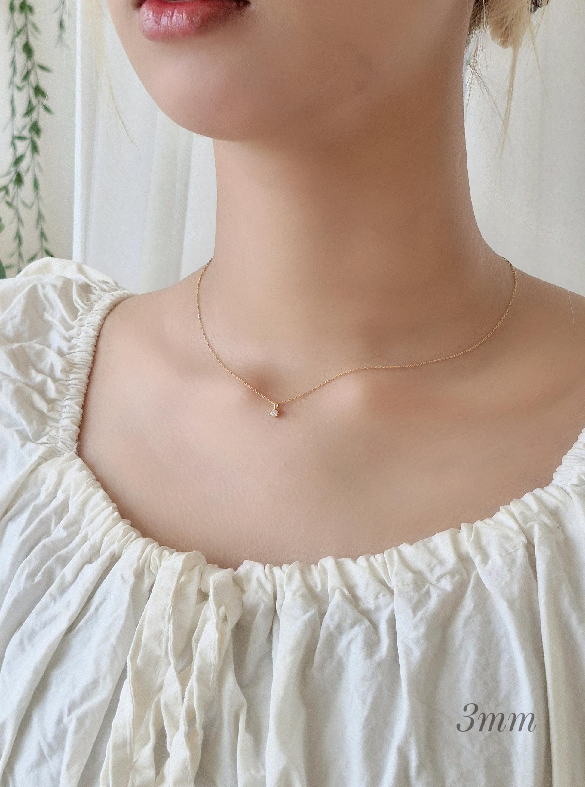 Moissanite stone Sterling Silver Necklace. 3mm, 5mm, 1ct stone. Adjustable chain. sterling silver 925 necklace. single cubic simple.