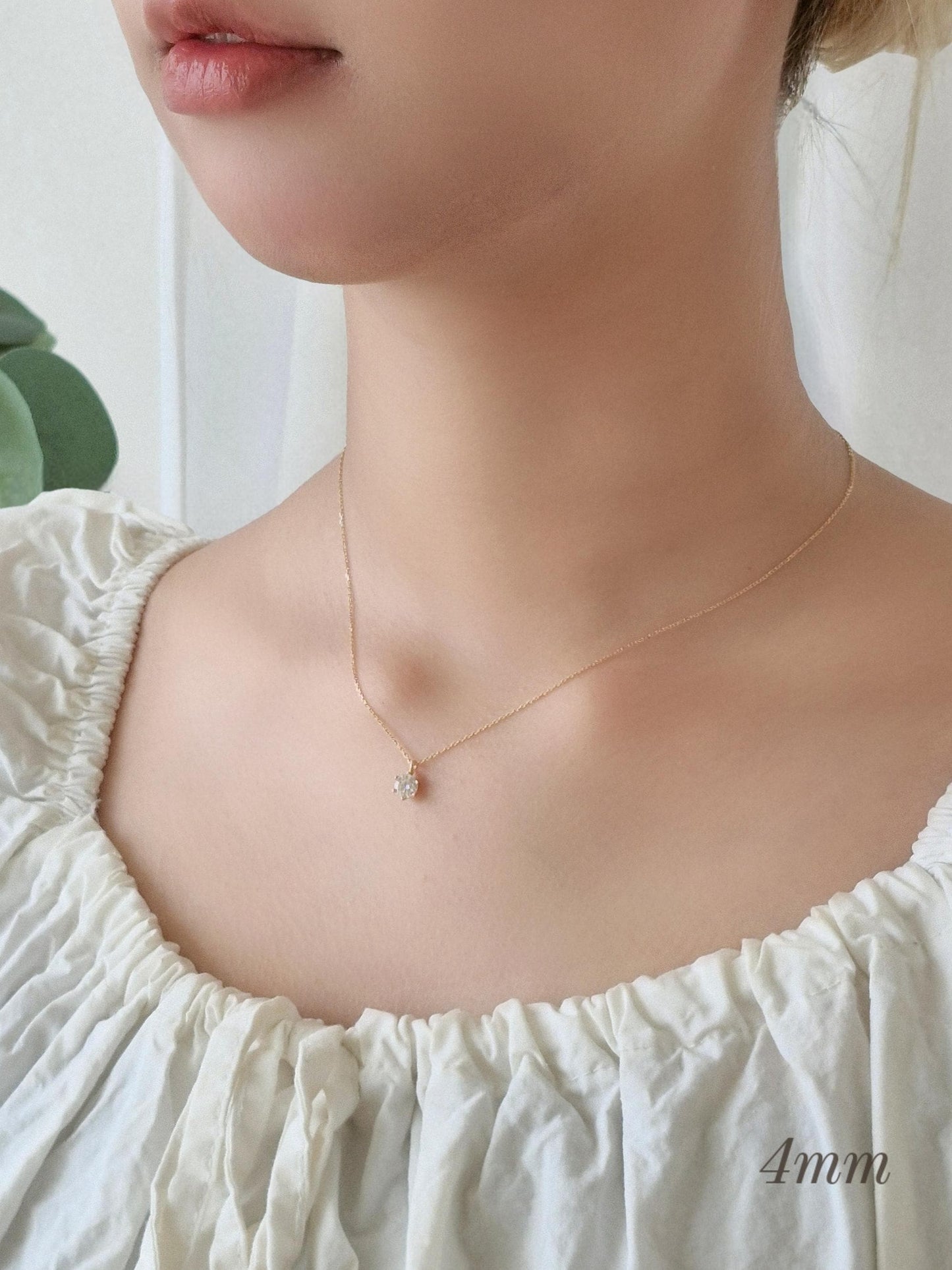 Moissanite stone Sterling Silver Necklace. 3mm, 5mm, 1ct stone. Adjustable chain. sterling silver 925 necklace. single cubic simple.