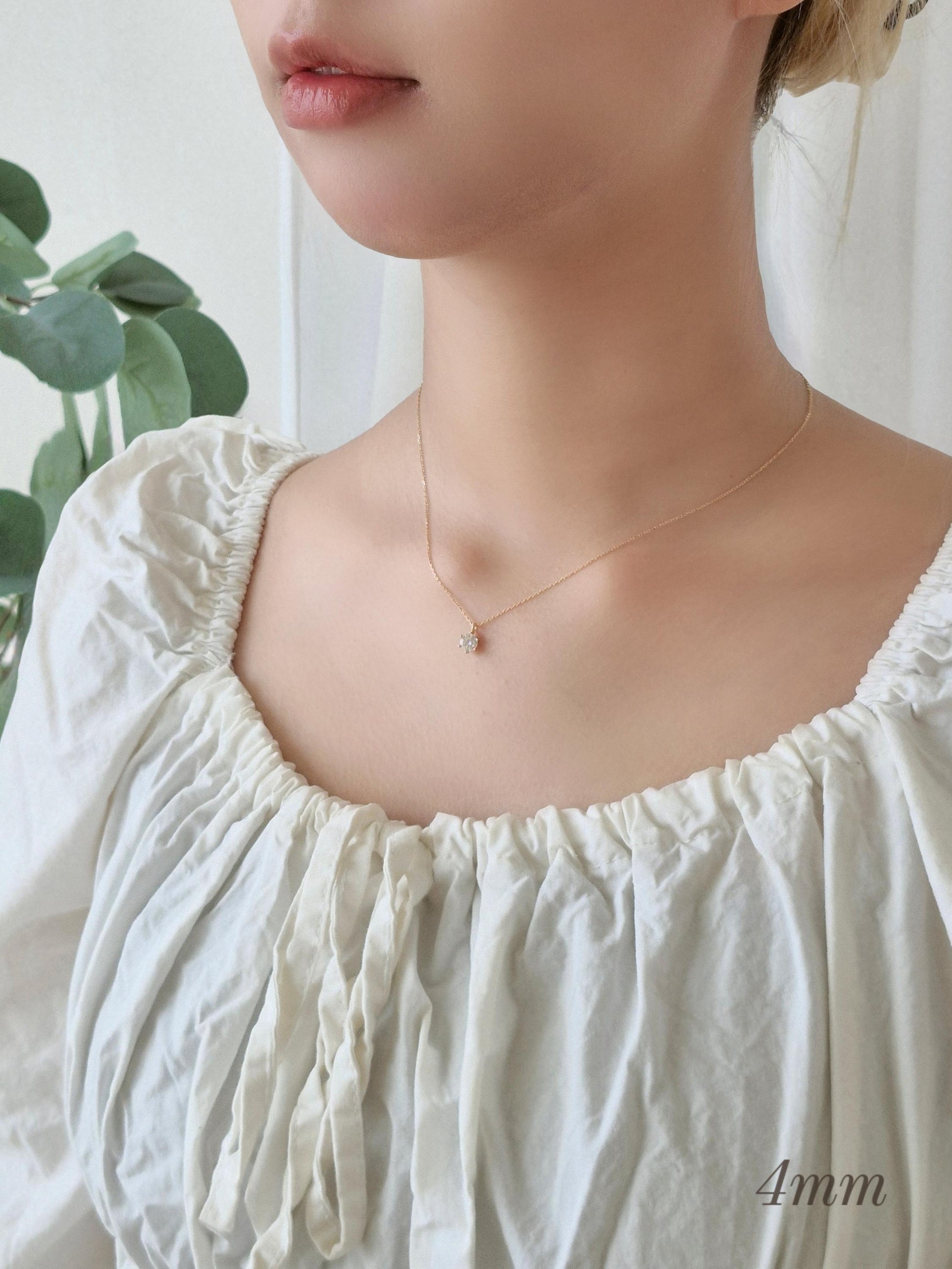 Moissanite stone Sterling Silver Necklace. 3mm, 5mm, 1ct stone. Adjustable chain. sterling silver 925 necklace. single cubic simple.