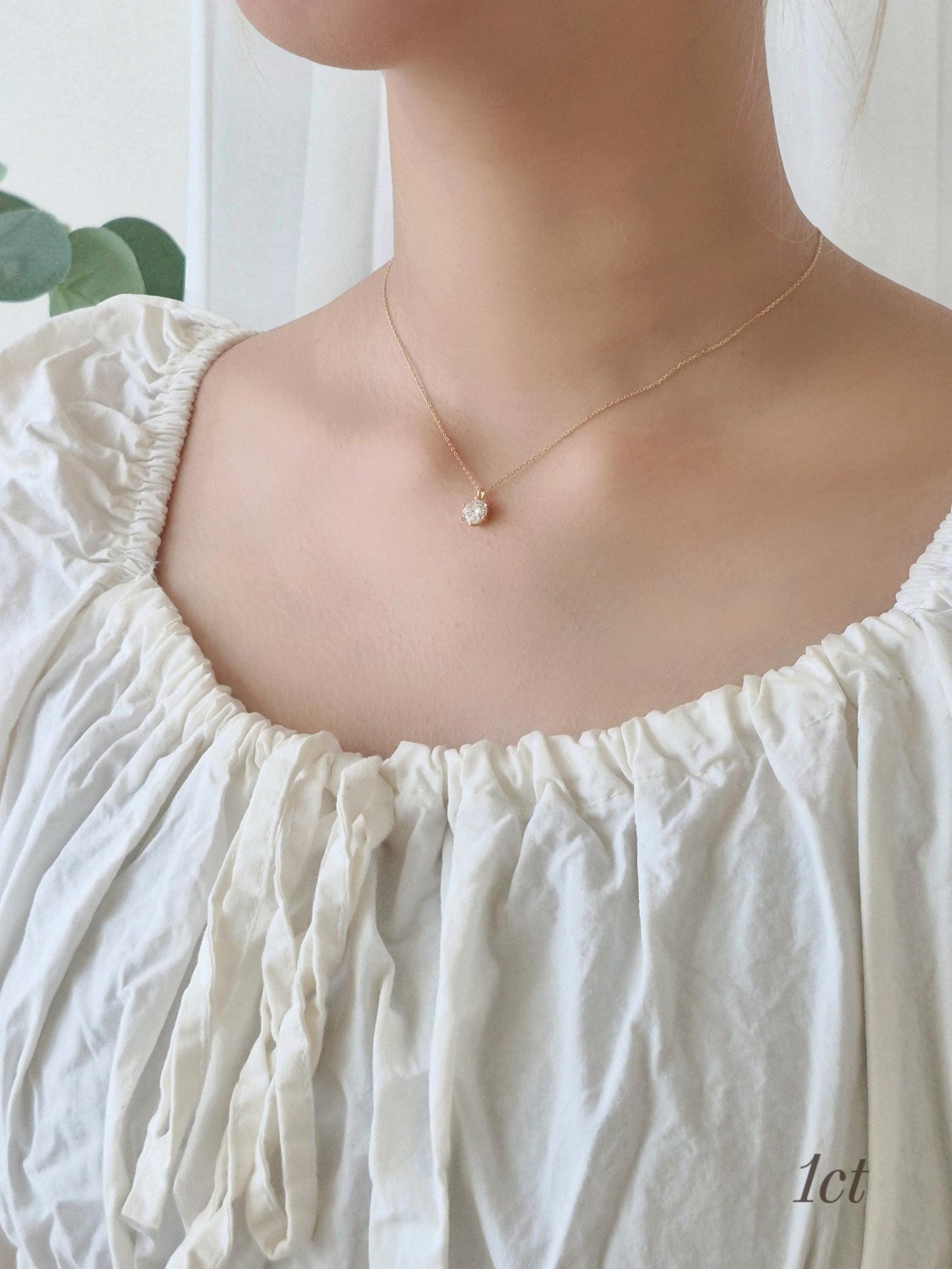 Moissanite stone Sterling Silver Necklace. 3mm, 5mm, 1ct stone. Adjustable chain. sterling silver 925 necklace. single cubic simple.