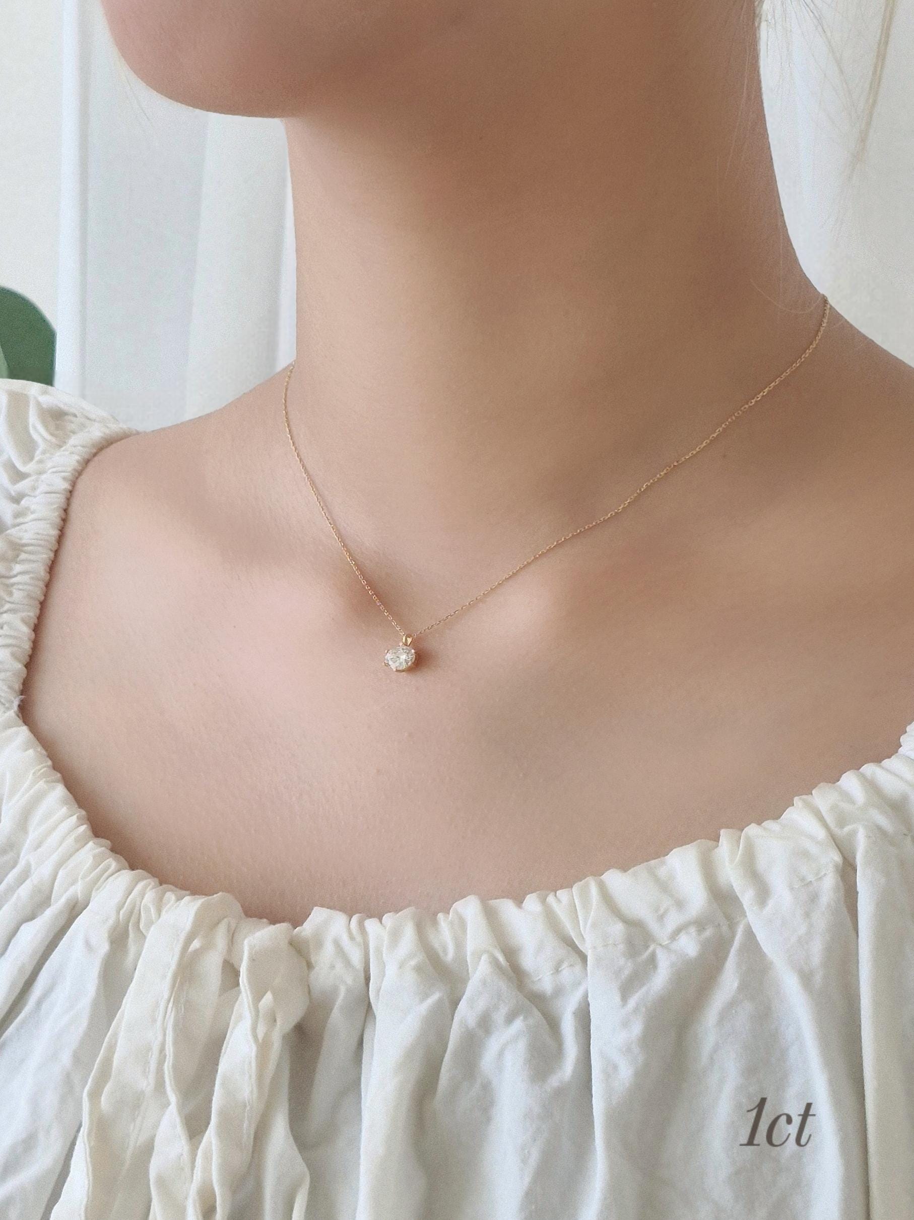 Moissanite stone Sterling Silver Necklace. 3mm, 5mm, 1ct stone. Adjustable chain. sterling silver 925 necklace. single cubic simple.
