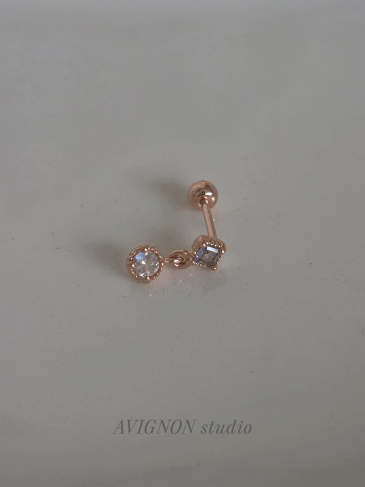Moonstone rose gold Labradorite piercing. screwball stud. 19G sterling silver piercing. stone piercing.
