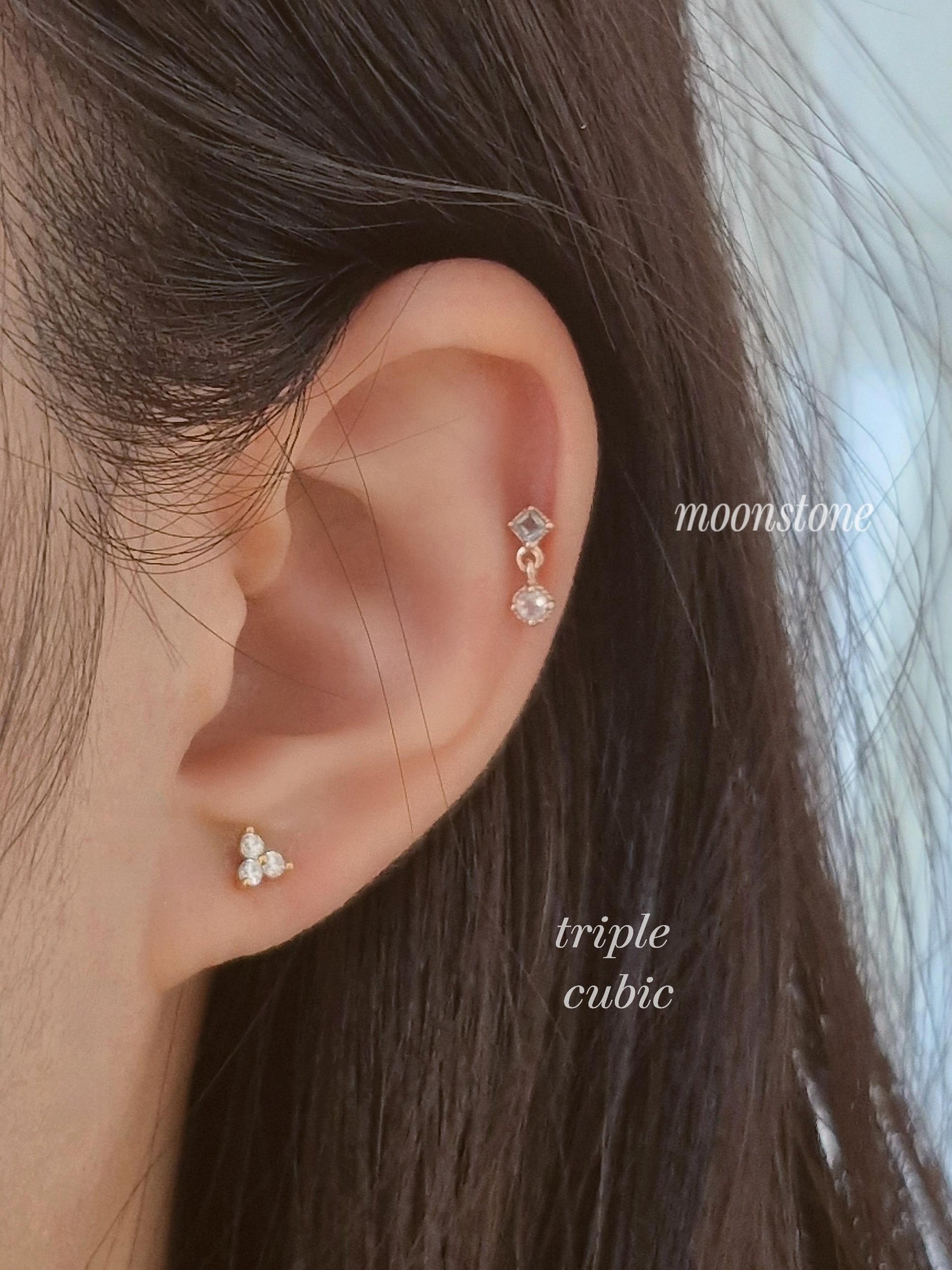 Moonstone rose gold Labradorite piercing. screwball stud. 19G sterling silver piercing. stone piercing.