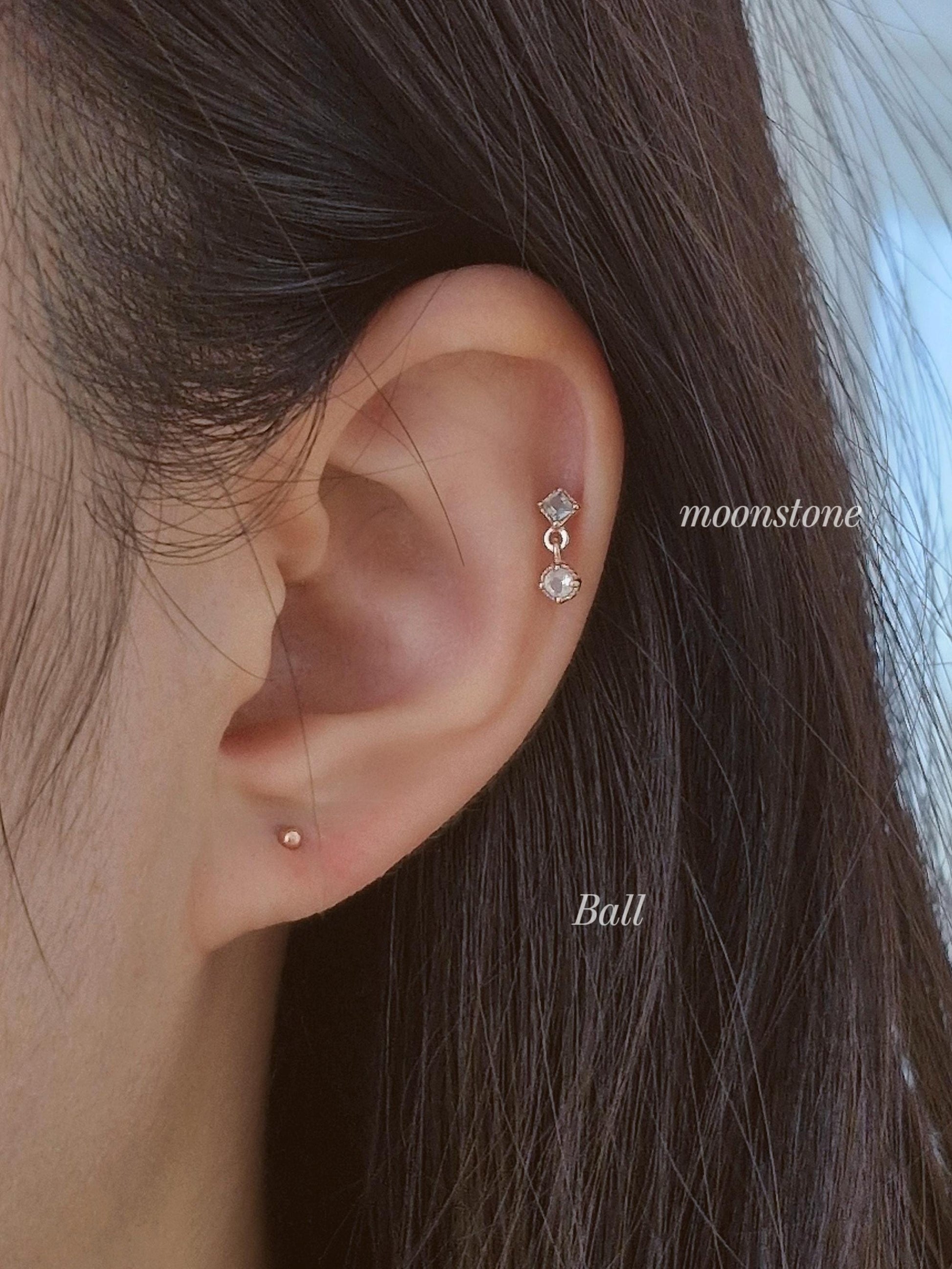 Moonstone rose gold Labradorite piercing. screwball stud. 19G sterling silver piercing. stone piercing.