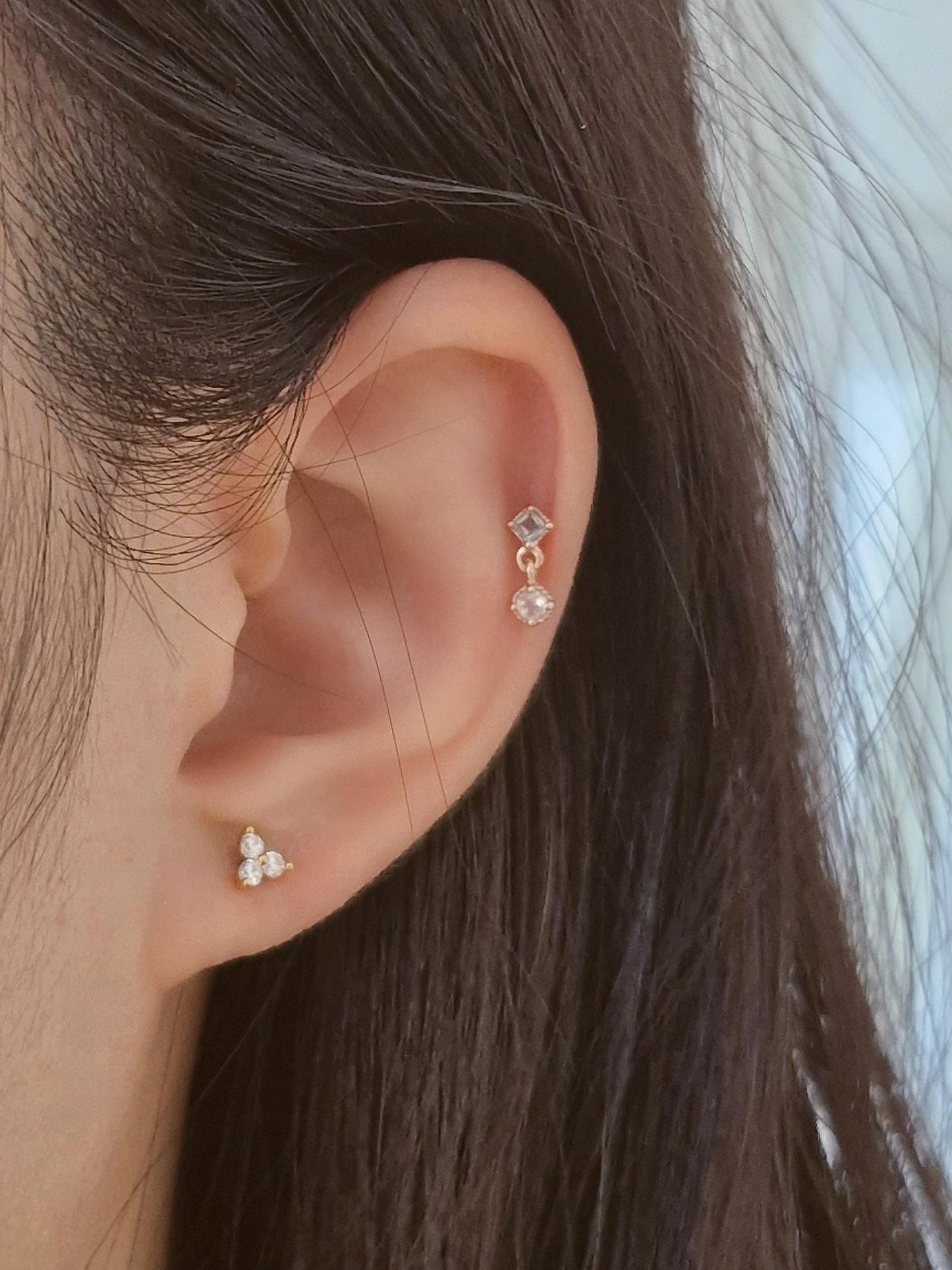 Moonstone rose gold Labradorite piercing. screwball stud. 19G sterling silver piercing. stone piercing.