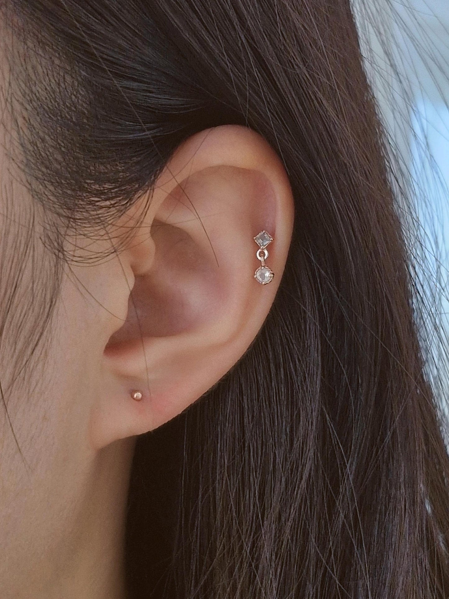 Moonstone rose gold Labradorite piercing. screwball stud. 19G sterling silver piercing. stone piercing.