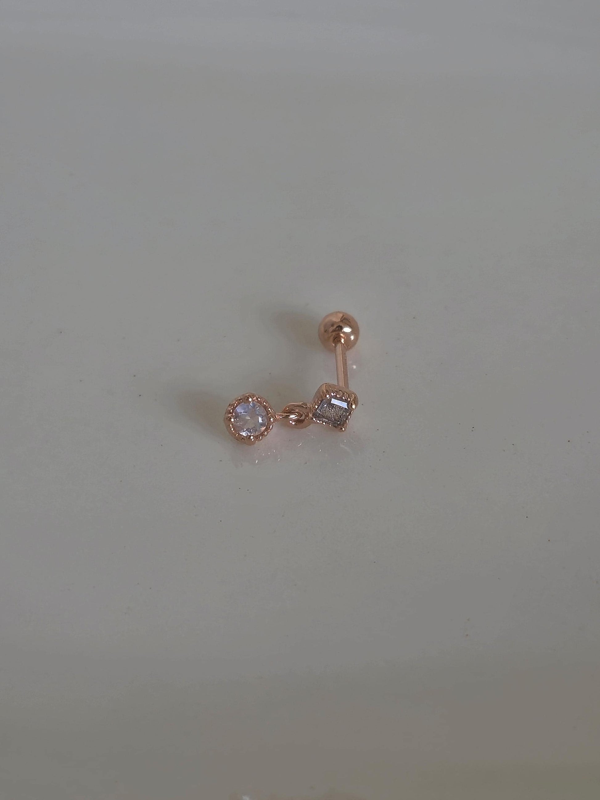 Moonstone rose gold Labradorite piercing. screwball stud. 19G sterling silver piercing. stone piercing.