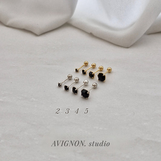 2mm 3mm 4mm 5mm Black Cubic Zirconia Stud Piercing. 20G. Sterling Silver 925. Minimalist. screwball screwback.