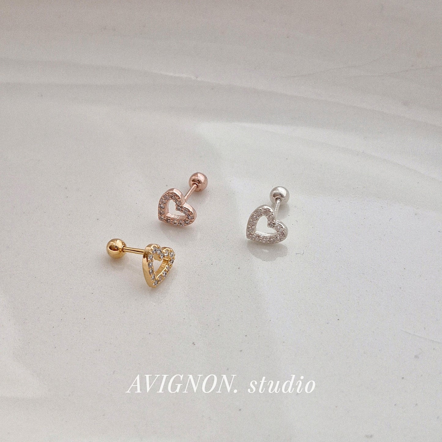 open heart cubic sterling silver 925 piercing. barbell silver gold rosegold. 20G. price for single