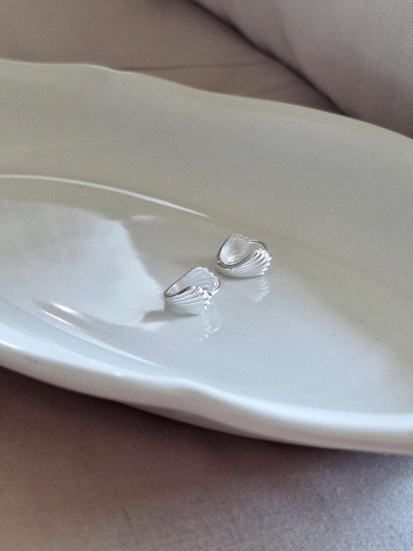 Shell-Inspired Silver Hoop huggie Earrings 925 silver. sterling silver. gold. Price for pair.