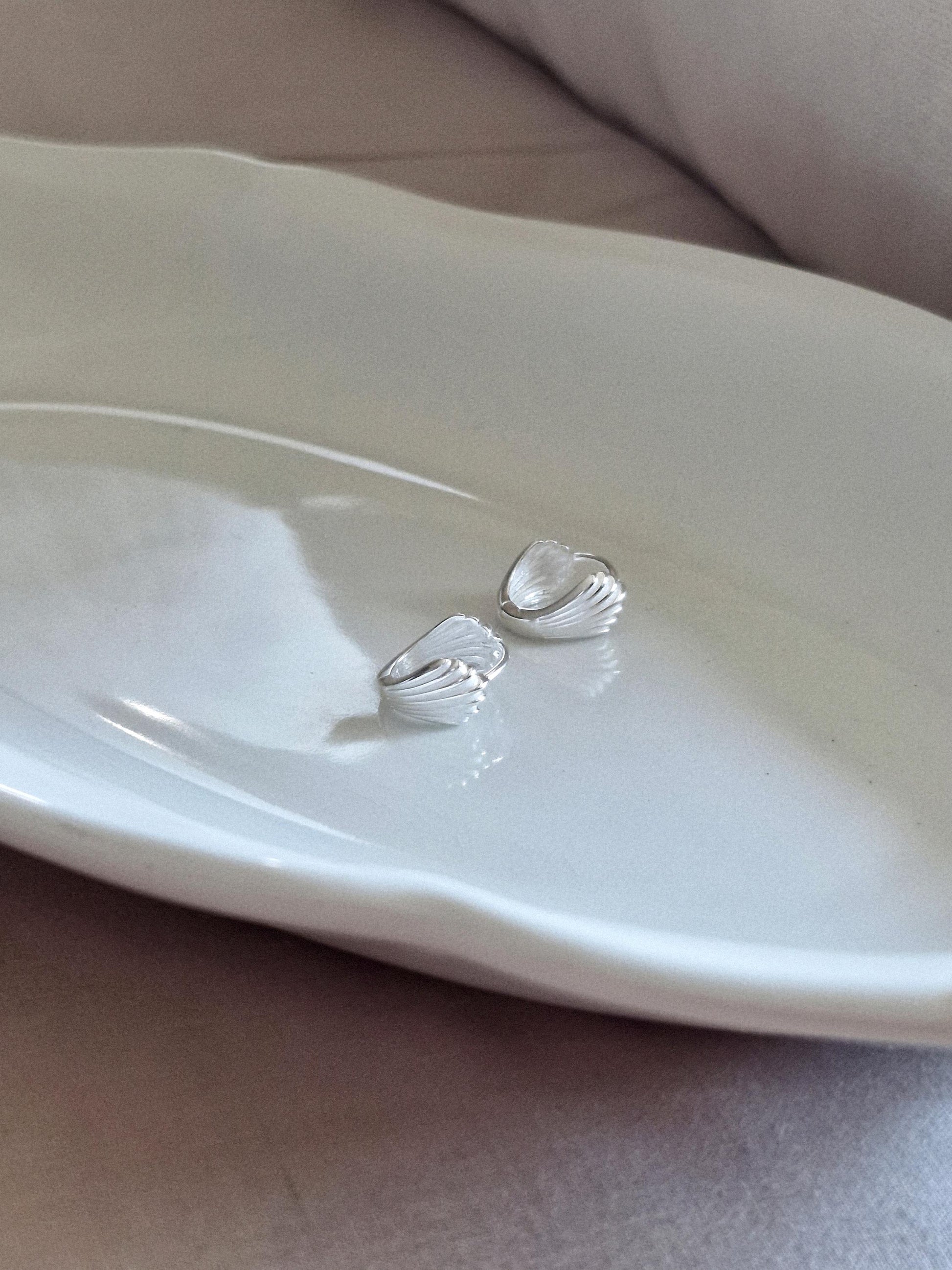 Shell-Inspired Silver Hoop huggie Earrings 925 silver. sterling silver. gold. Price for pair.