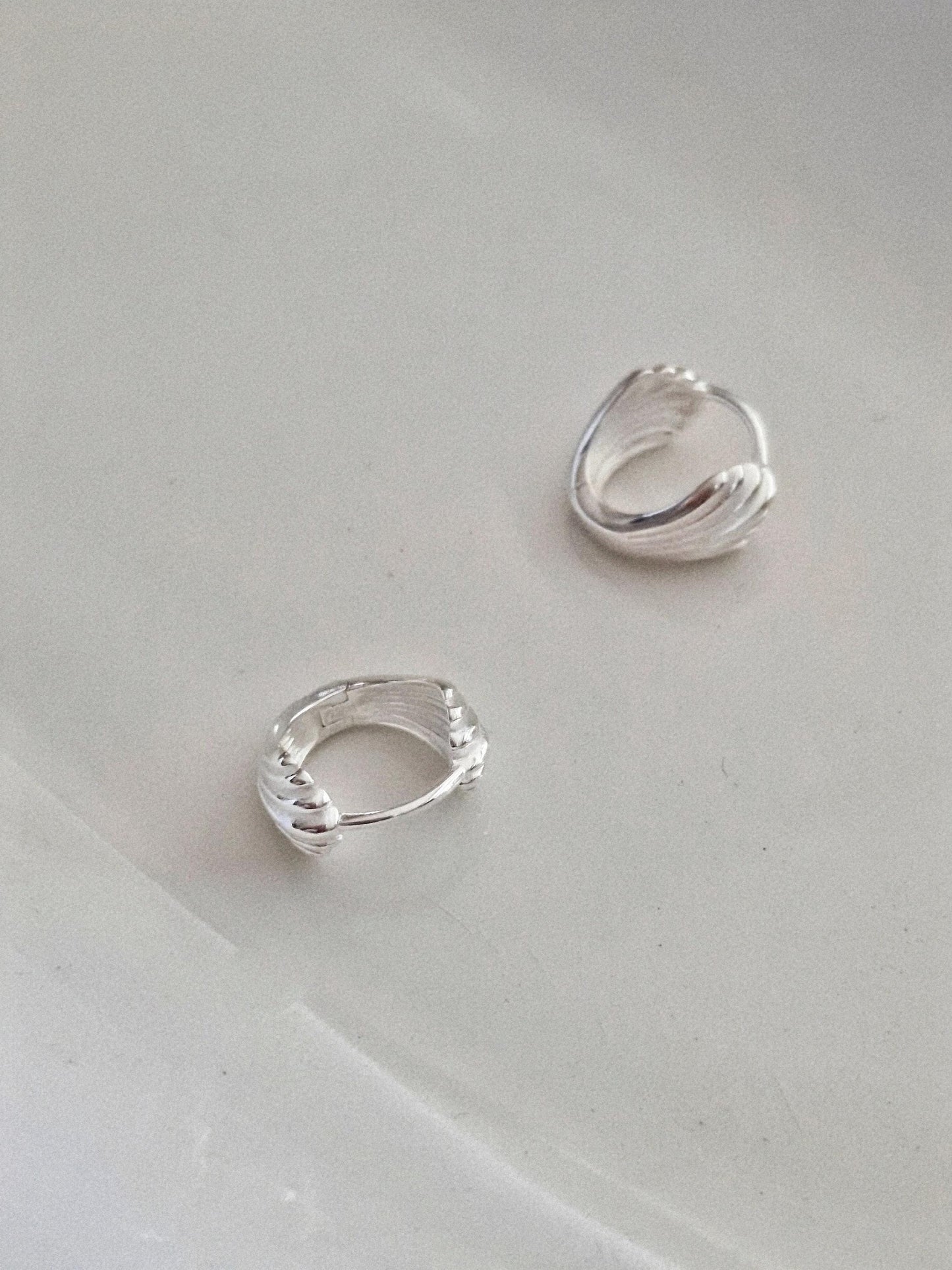 Shell-Inspired Silver Hoop huggie Earrings 925 silver. sterling silver. gold. Price for pair.