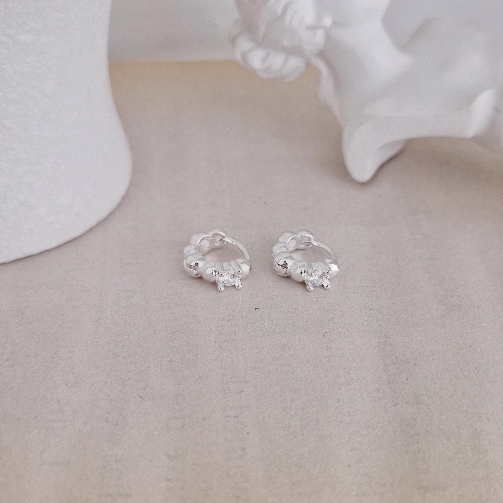 925 Silver Dot Mini Huggie Earrings. bubble ball huggie earrings.