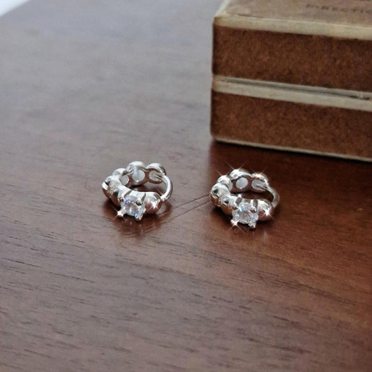 925 Silver Dot Mini Huggie Earrings. bubble ball huggie earrings.