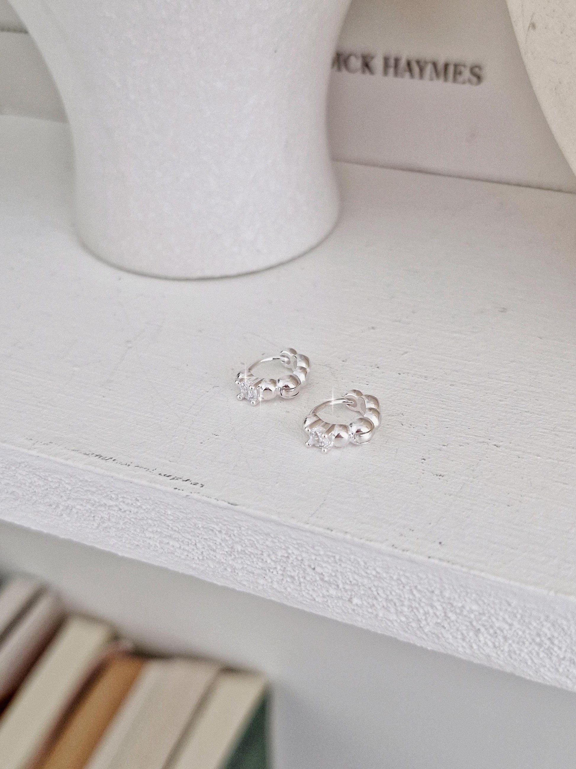 925 Silver Dot Mini Huggie Earrings. bubble ball huggie earrings.