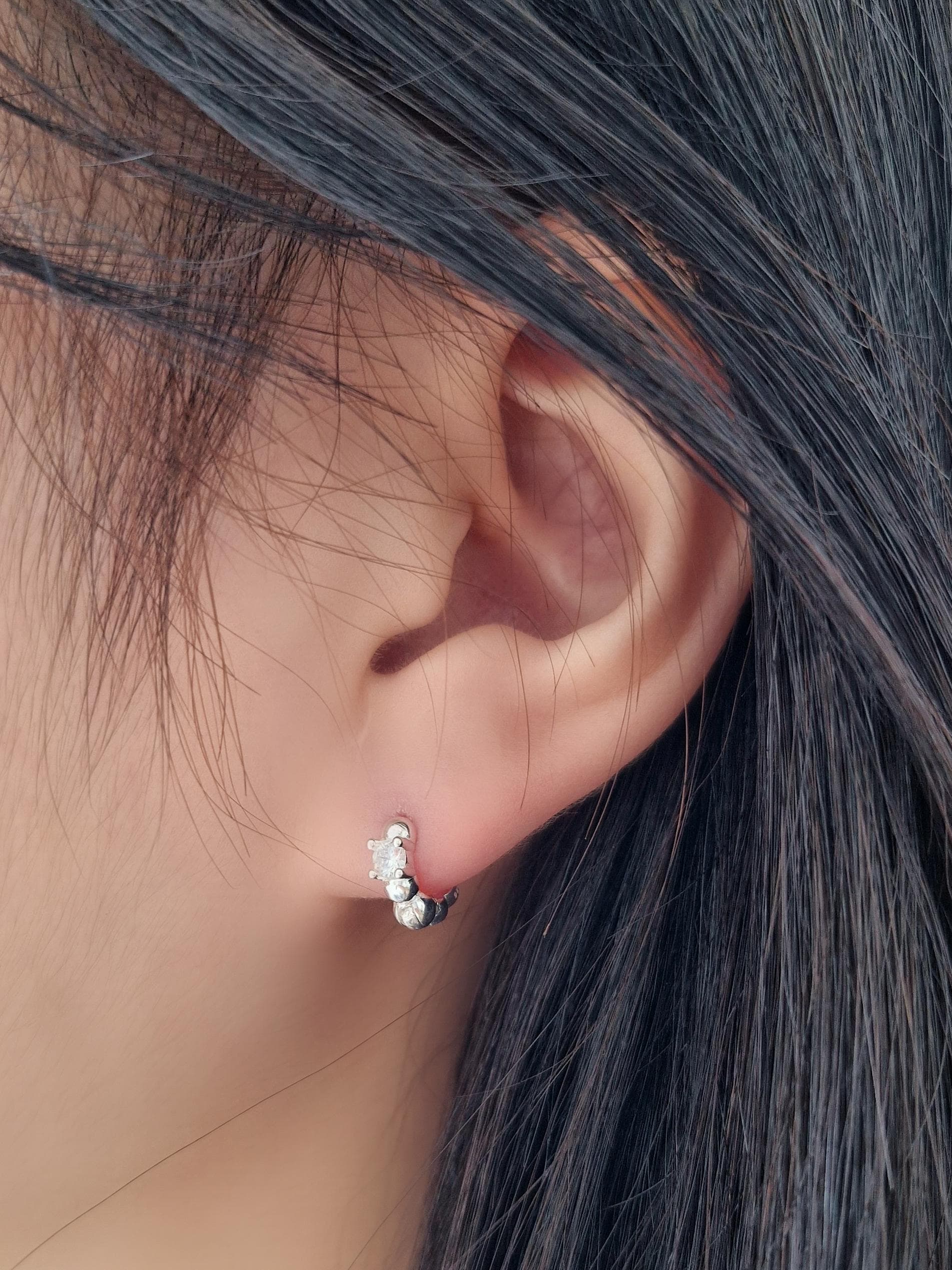 925 Silver Dot Mini Huggie Earrings. bubble ball huggie earrings.