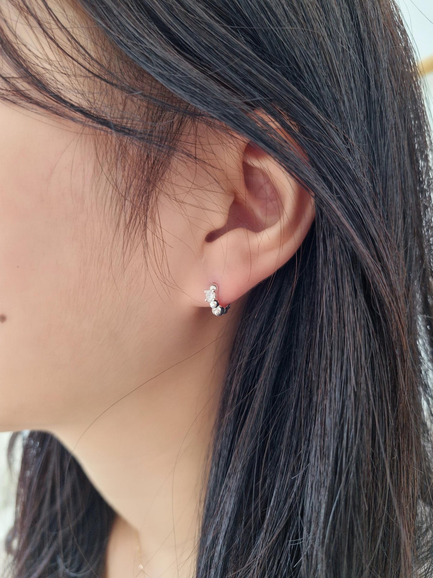 925 Silver Dot Mini Huggie Earrings. bubble ball huggie earrings.