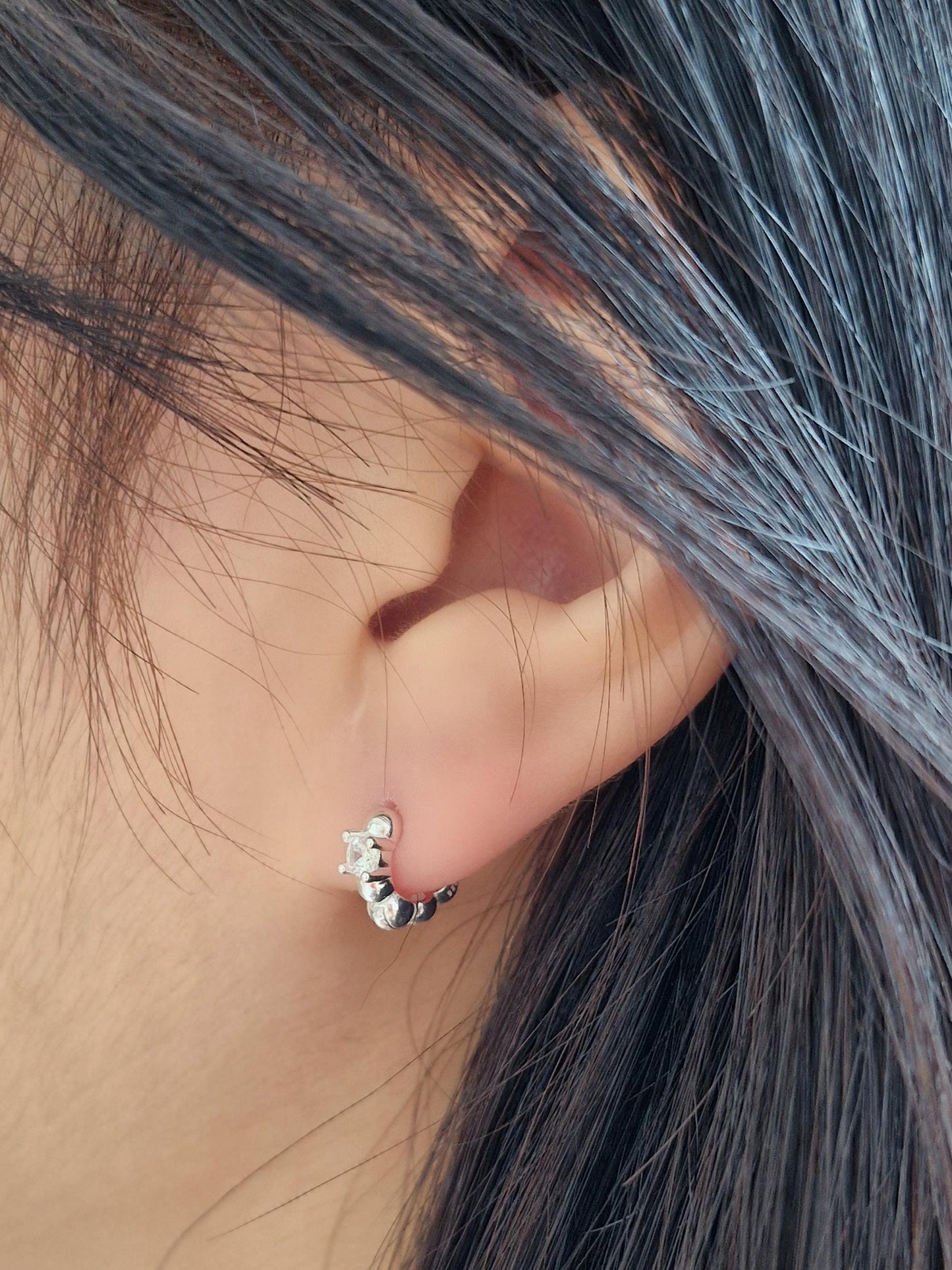 925 Silver Dot Mini Huggie Earrings. bubble ball huggie earrings.